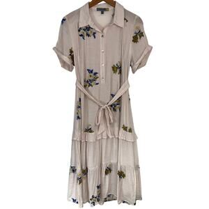 Figueroa & Flower Boho Cream Embroidered Floral Tiered Midi Dress Size Large
